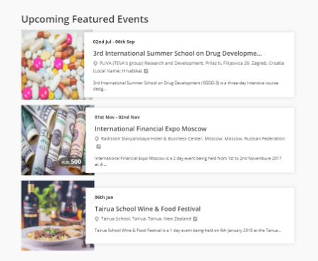 featured upcoming events code shortcode